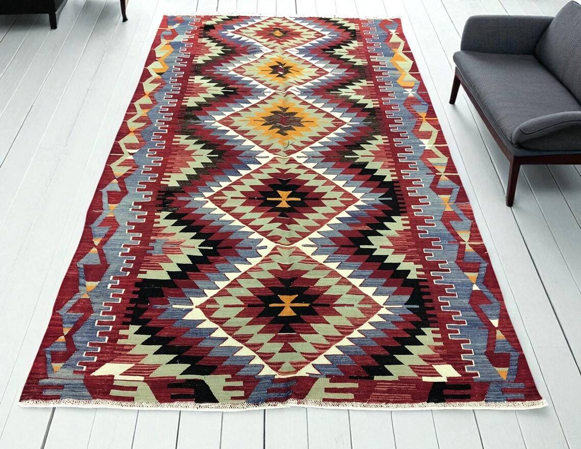 Oushak Geometric Wool Kilim Rug