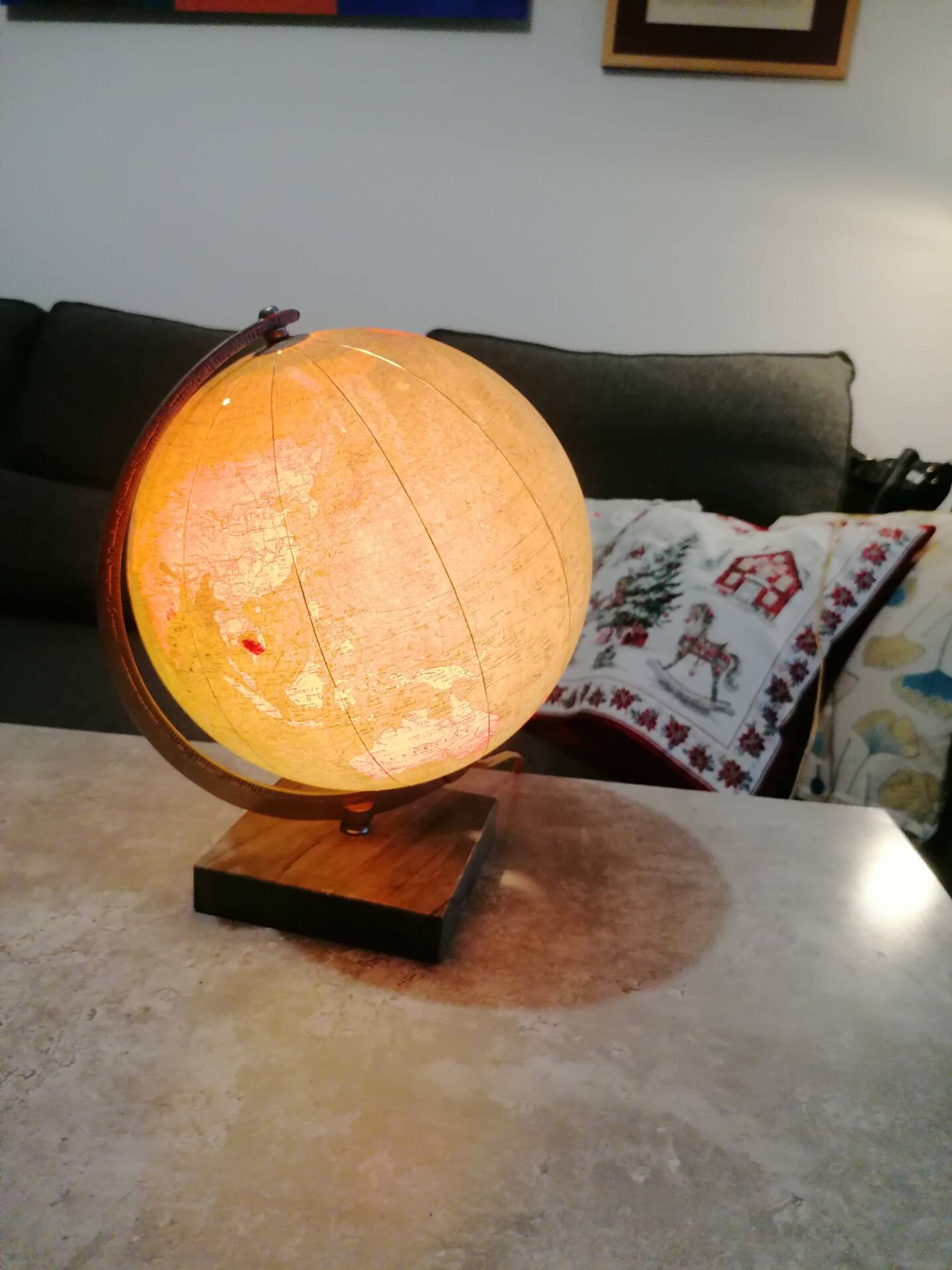 Vintage illuminated glass globe world map - 1940s