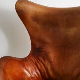 Early Danish "Egg Chair" in Brown Cognac Leather by Arne Jacobsen, 1960s