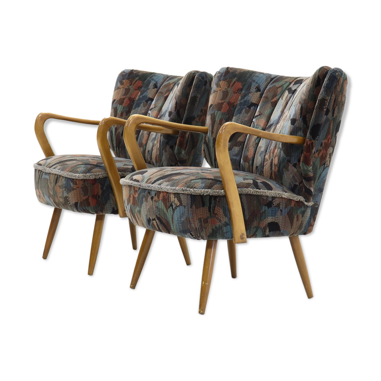 Set of 2 cocktail armchairs with floral upholstery 1950s