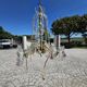 Antique chandelier with glass and crystal pendants, 5 lights, Venetian style.