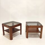 Pair of teak bedside tables and smoked glass
