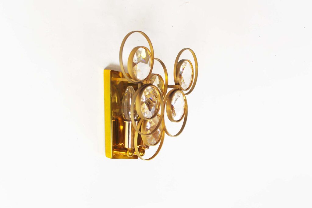 Polished brass and crystal glass wall lamp by Palwa, Germany 1960s