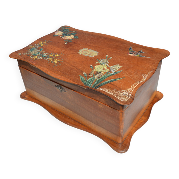 Ancien coffret peint/boîte à ouvrages/bijoux monogrammé CL