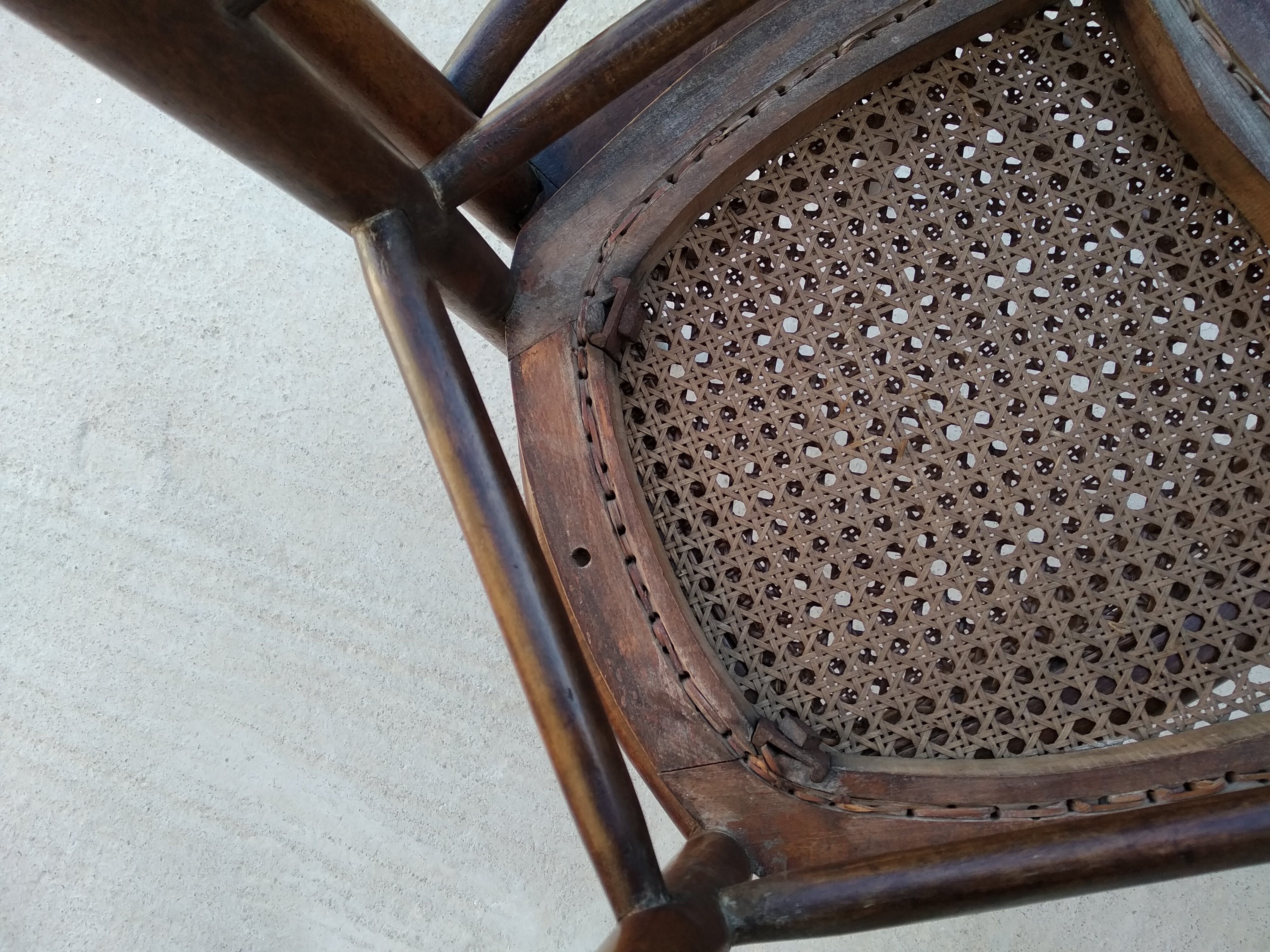 Set of 4 antique bistro chairs canned seats