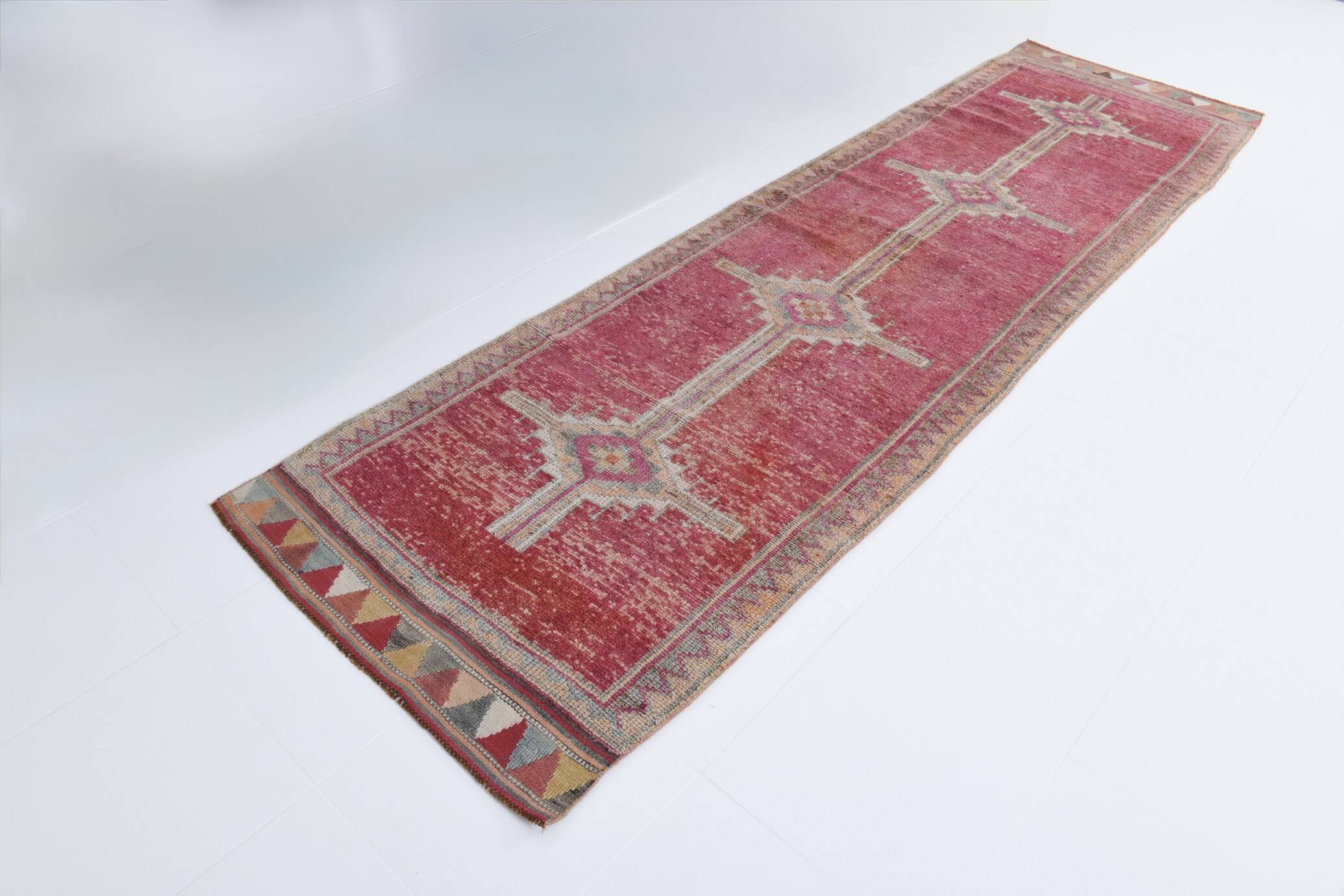 Super Soft Pink Turkish Vintage Runner Rug, 95x337Cm