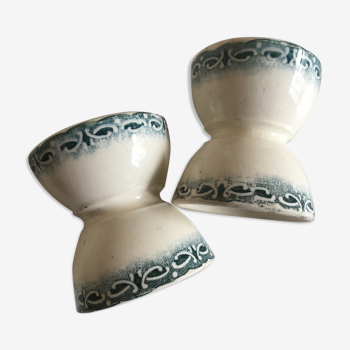 Paire de de coquetiers en faience terre de fer 1900