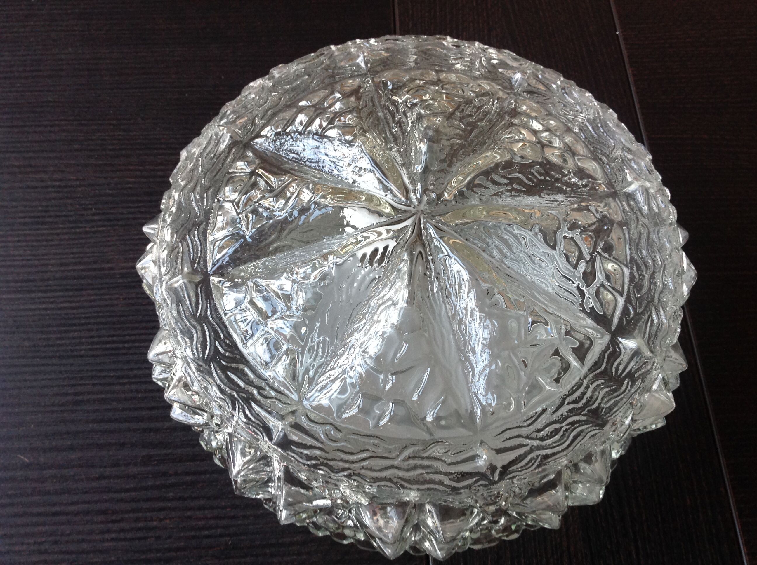 Structured glass round ceiling lamp vintage 60s-70s