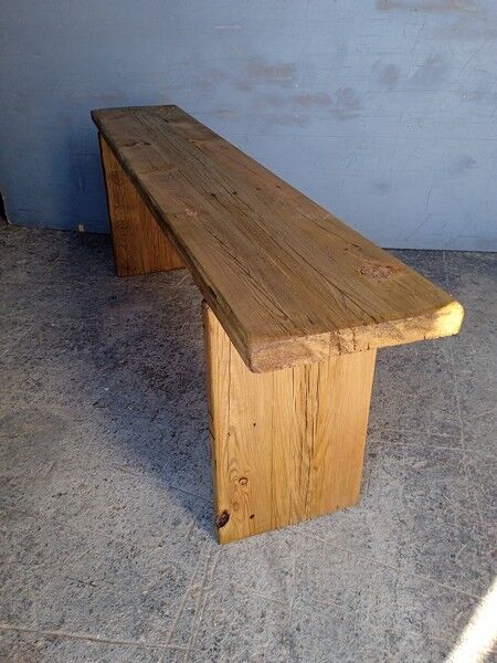 Solid patinated wood bench 140cm