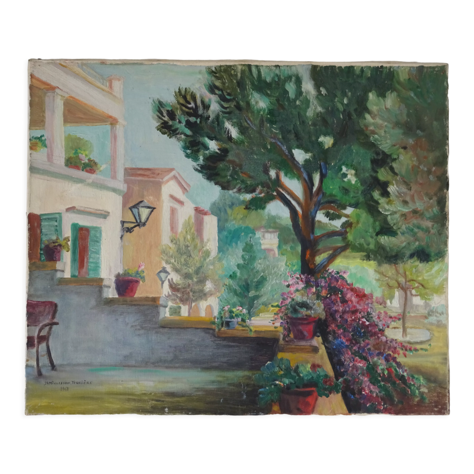 Painting view of Paguera Balearic Islands oil on canvas signed 1961