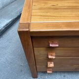 Maison Regain chest of drawers in elm and leather, 1970