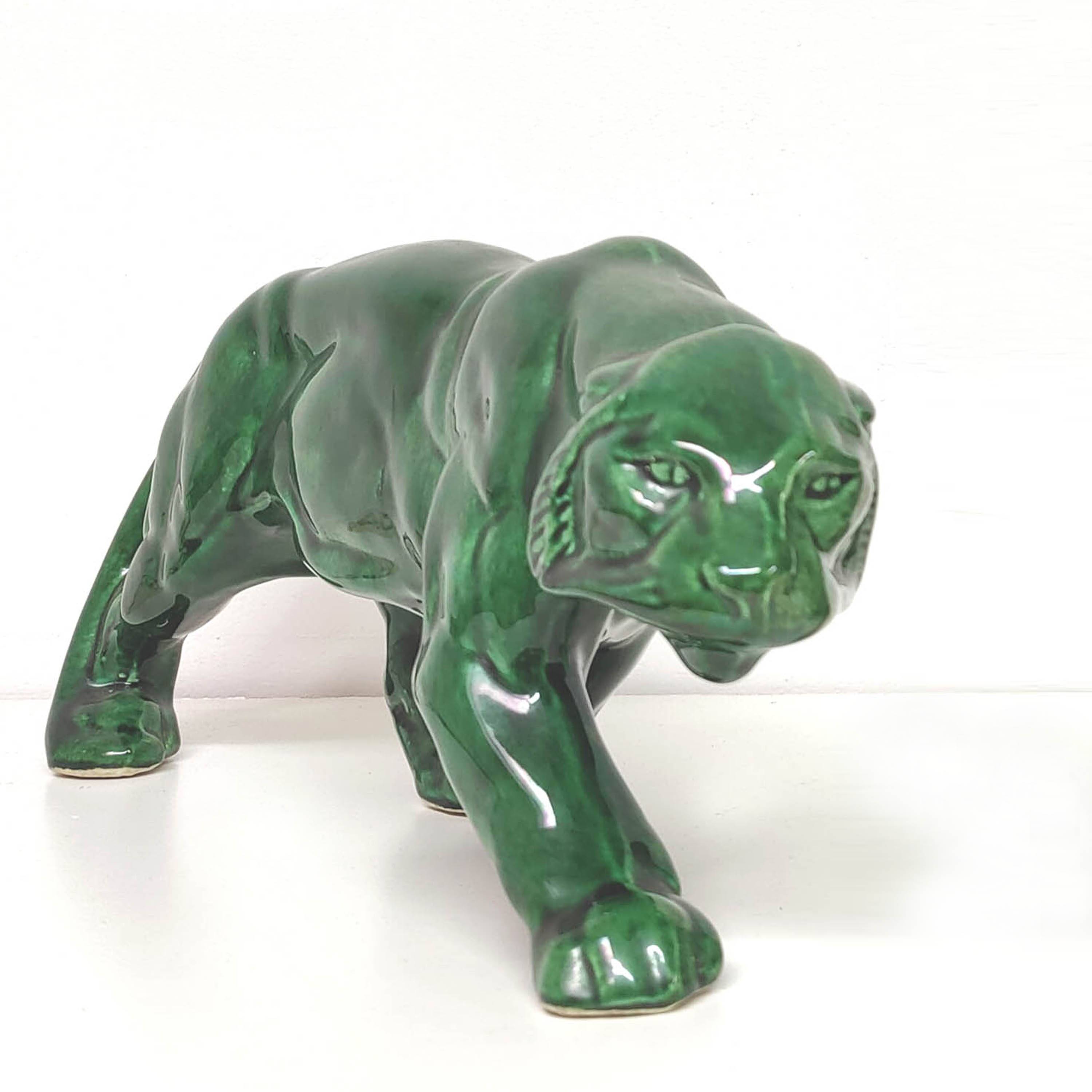 Panther green earthenware Art Deco 1930