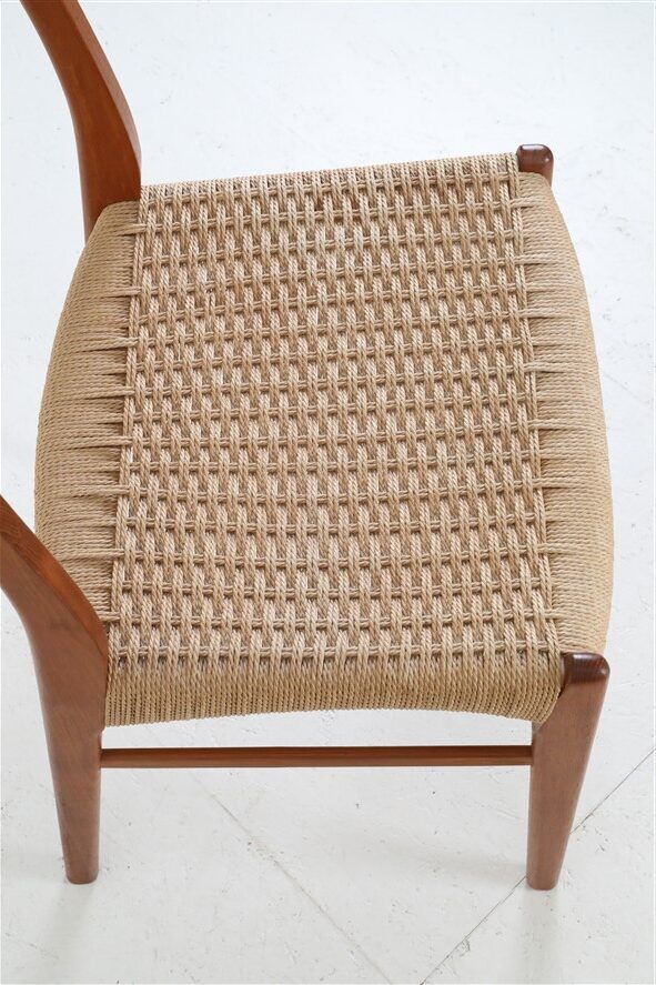 Ensemble de 6 chaises Glyngøre / Arne Wahl Iversen “GS 60” / teck / corde à papier / années 1960 / années 1970