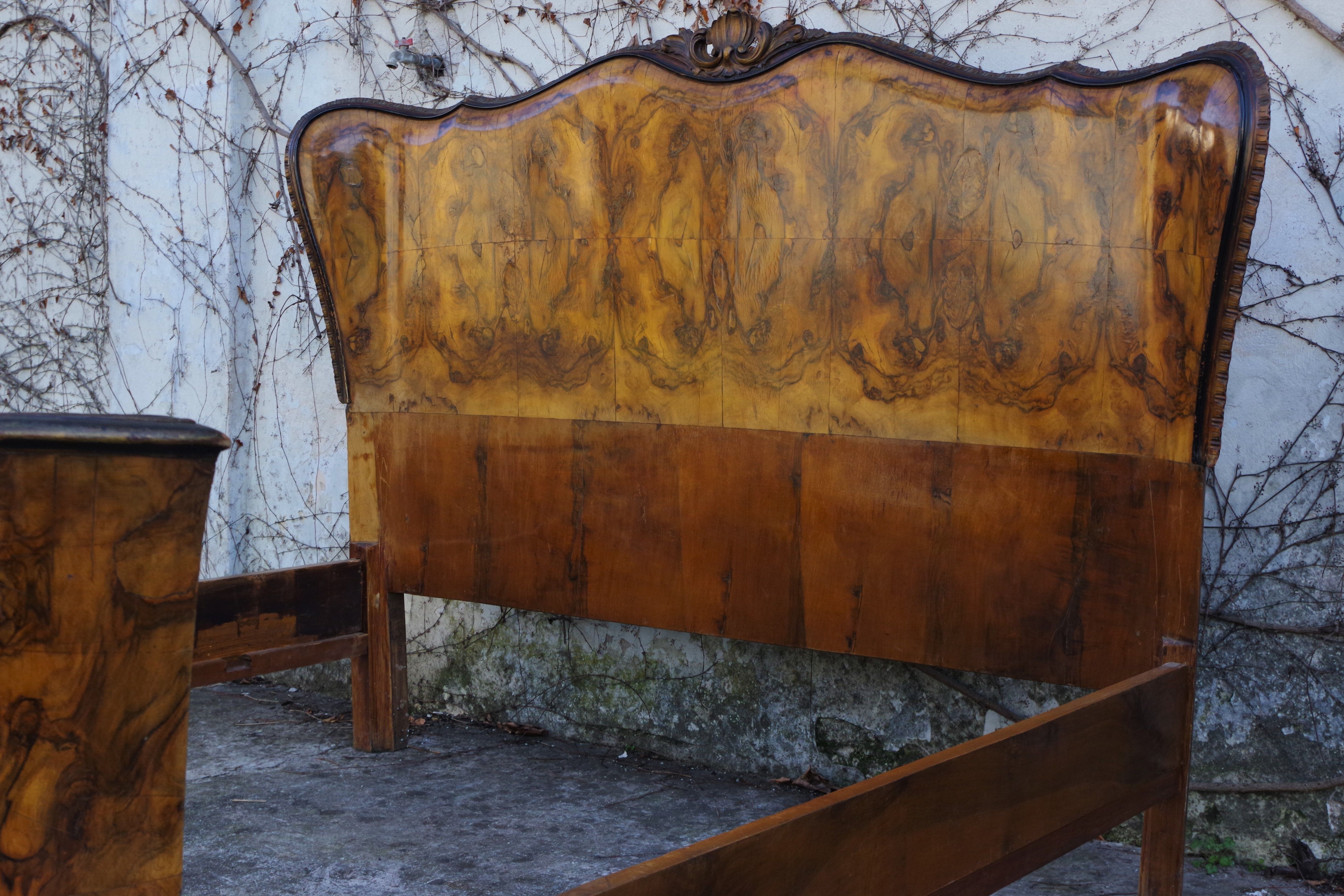 Rounded Walnut Burl Double Bed, 1950s