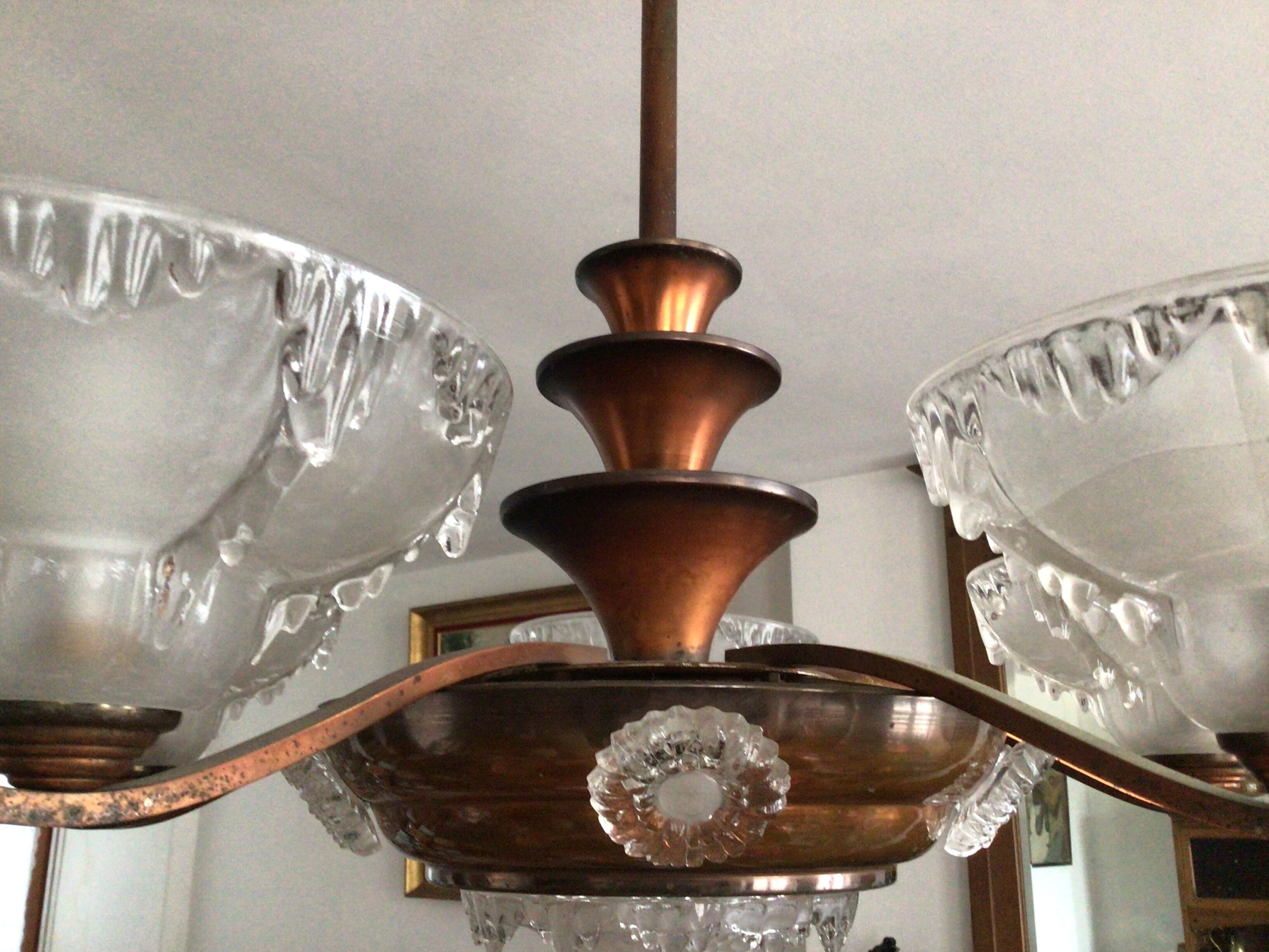 Copper chandelier and Art Deco glass paste Ezan