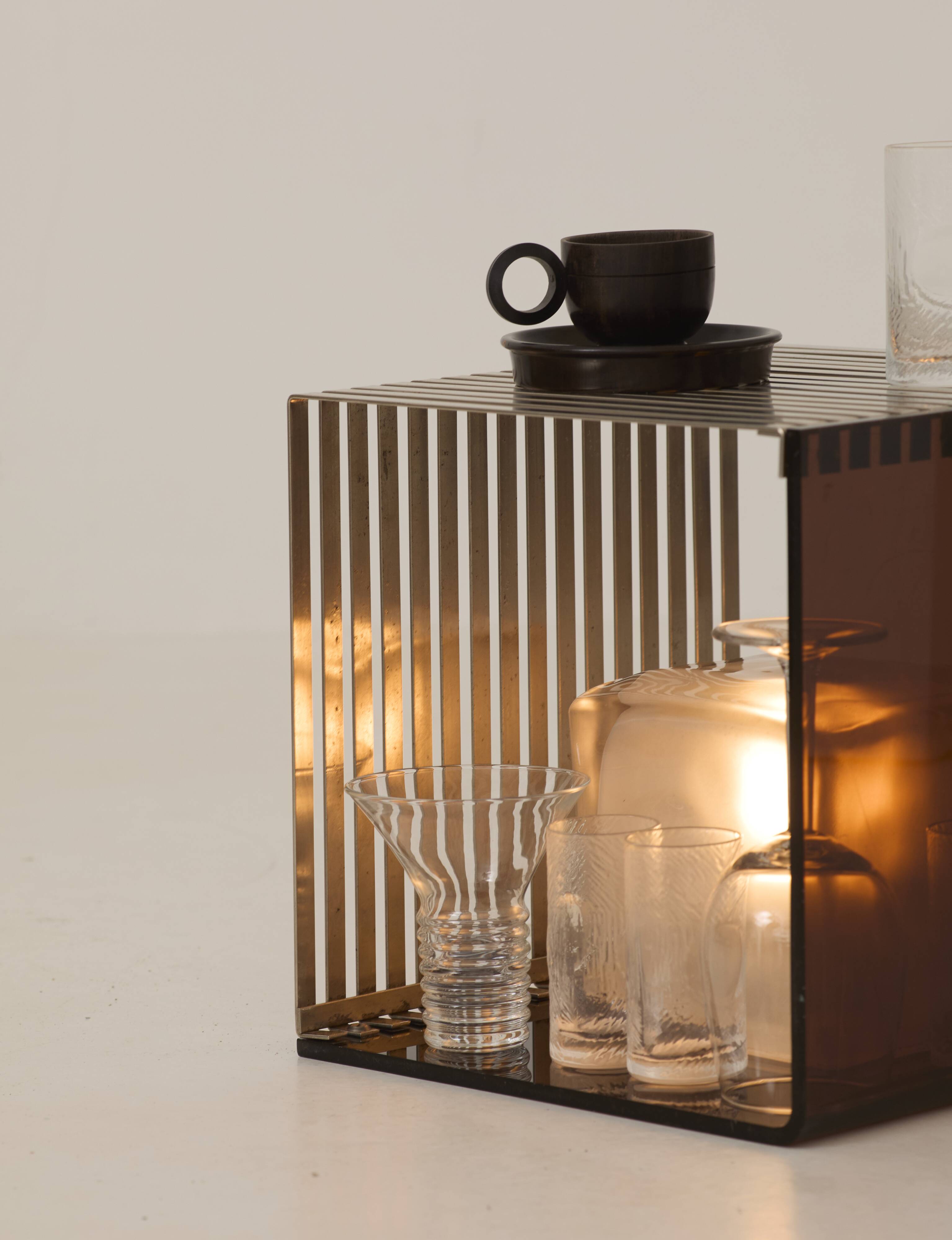 Side table, bedside table in plexiglass and chrome metal, around 1970.