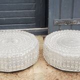 Set of 2 Erco ceiling lights from the 60s in diamond-tipped glass Diameter 35cm
