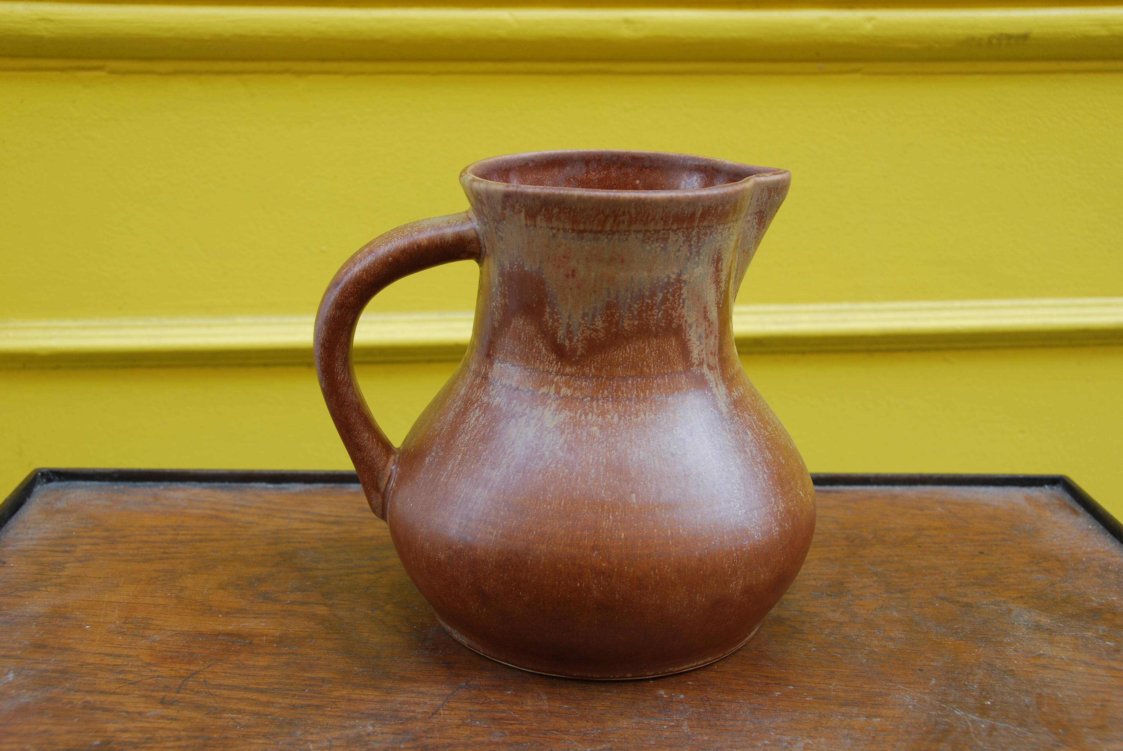 Vintage enamelled stoneware water jug pitcher 1 liter