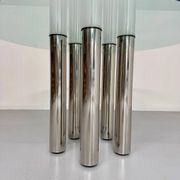 Round glass and metal dining table, Italian design from the 80s, vintage