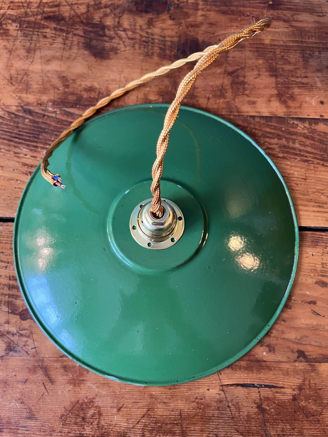 Green enameled sheet metal pendant light