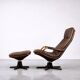 Vintage Mid-Century Danish Modern Leather Adjustable Easy Chair and Ottoman