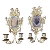 Pair of Louis 16 Napoleon style bronze mirror candlesticks