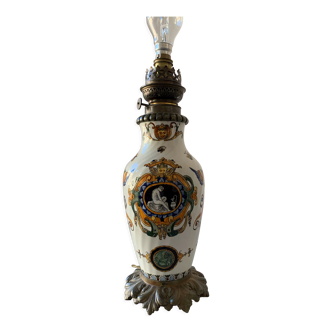 Old faience lamp foot of Gien Renaissance decoration 1876