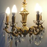 Solid bronze chandelier with crystal pendants and bobeches - Lucien GAU