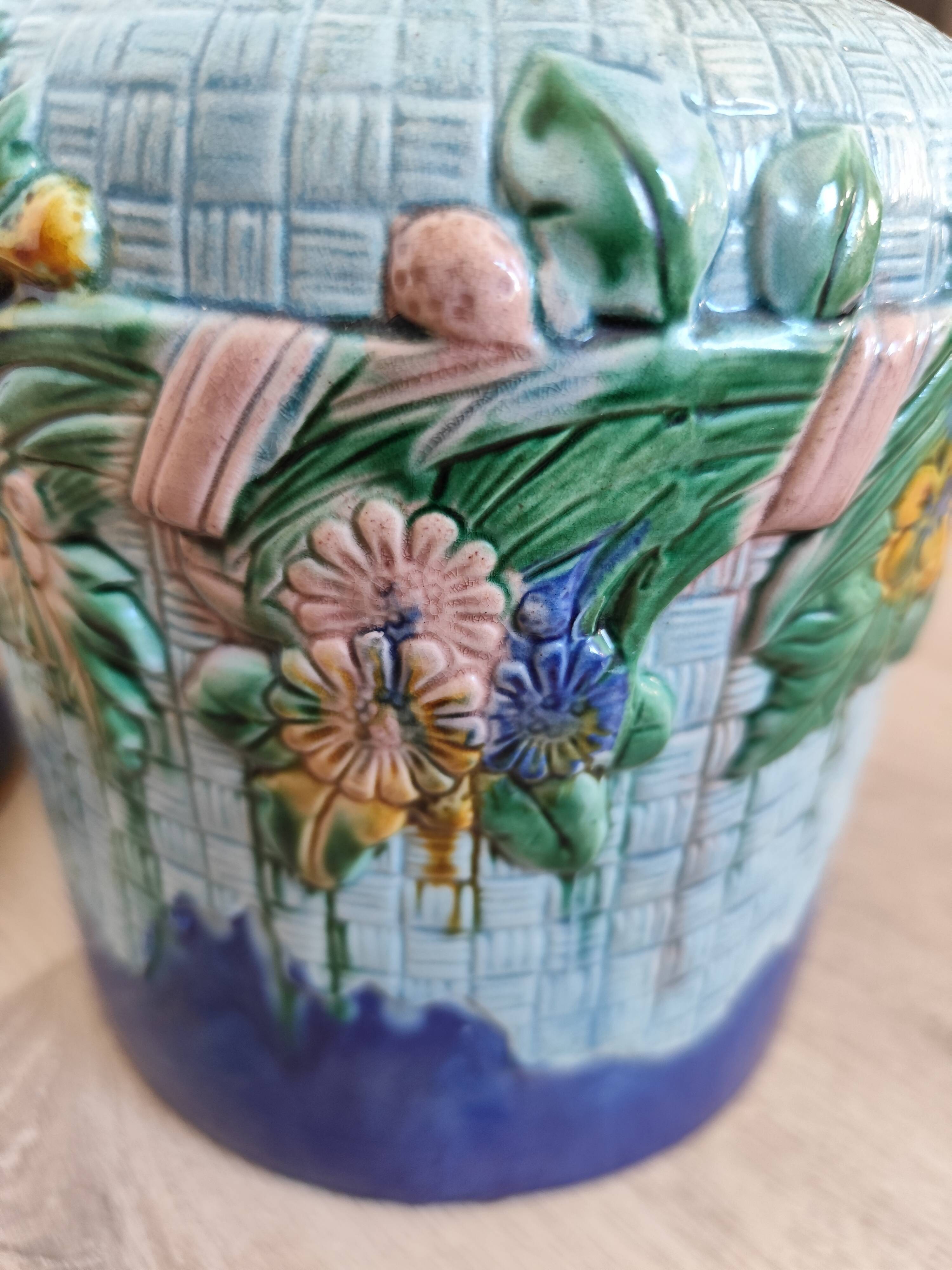 Antique Victorian Art Majolica Earthenware Cheese Cover with Dish