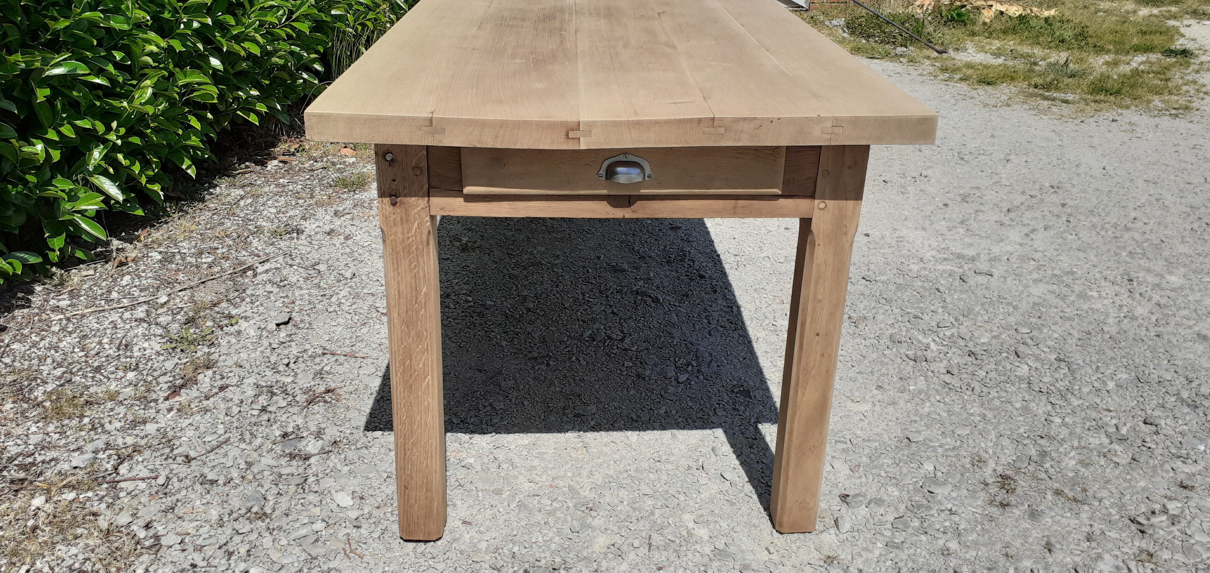 Solid oak farm table 1 rough wood drawer