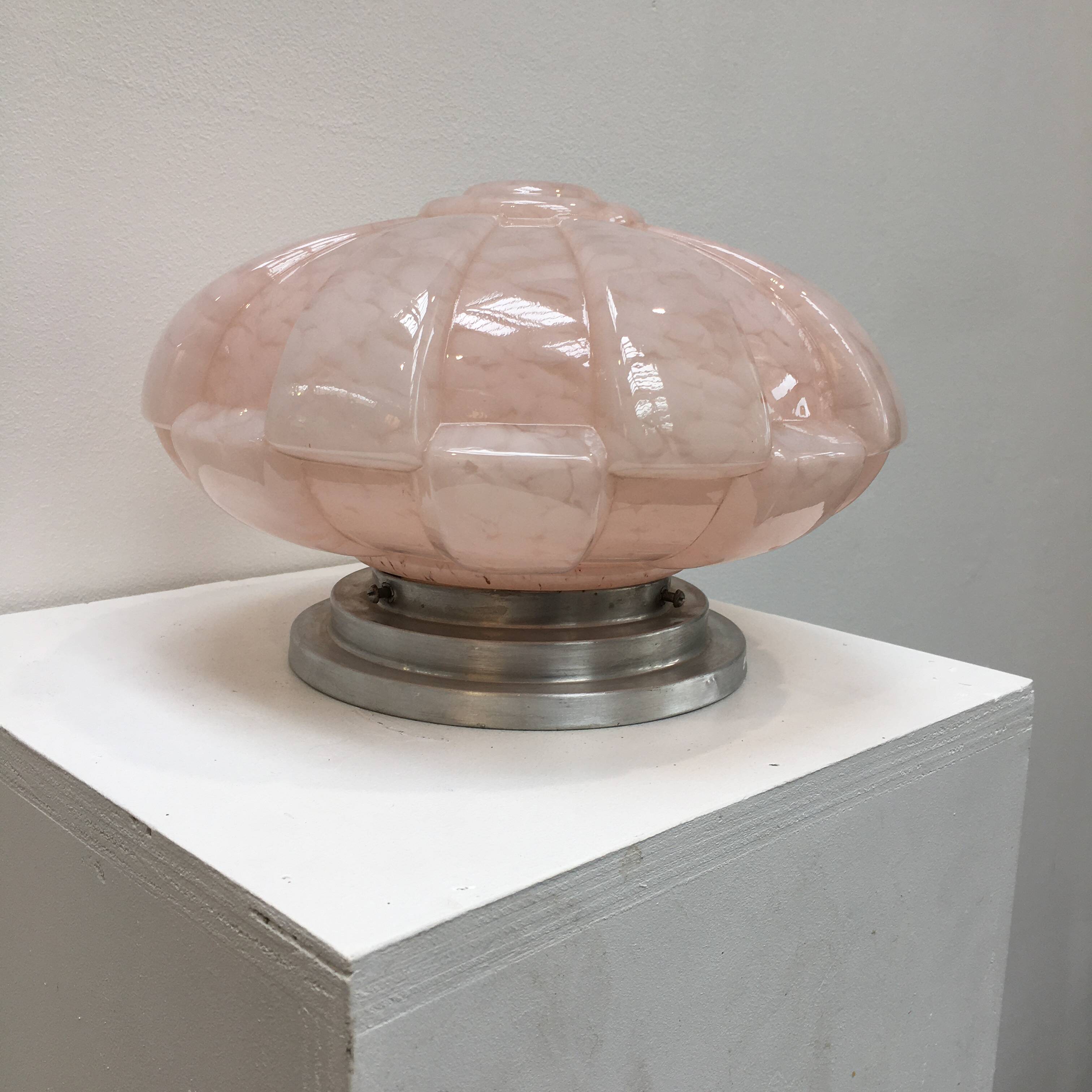 Large Art Deco ceiling light in pink Clichy glass