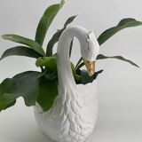 Vintage white and gold ceramic swan planter