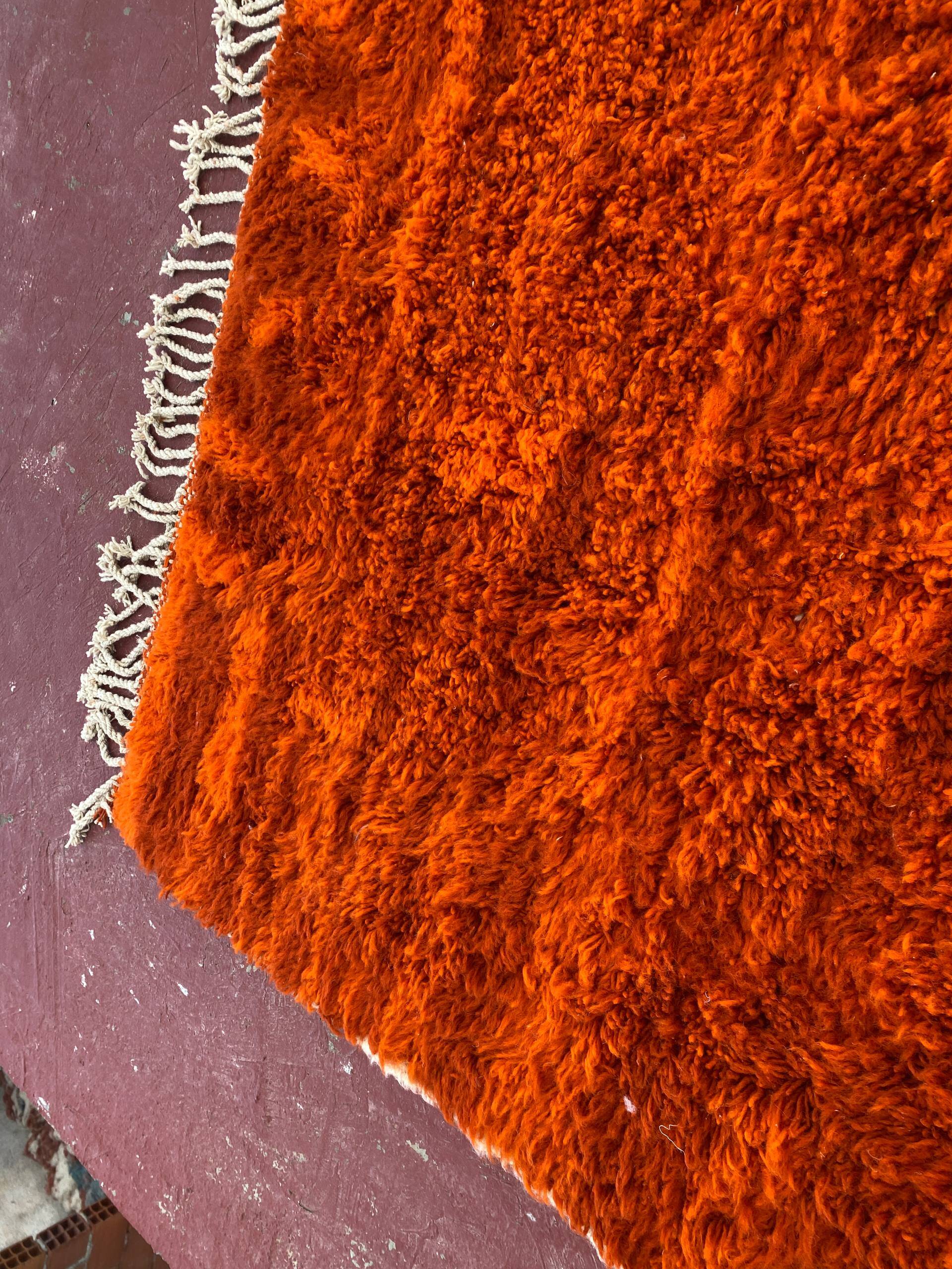 Large Beni Ouarain Rug 260x260 cm – Vibrant Orange Wool, Unique Piece