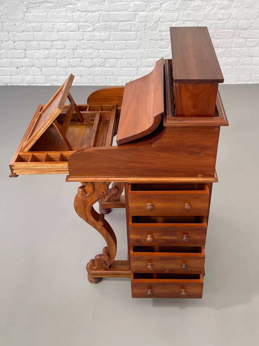 20th century Davenport desk with walnut piano top