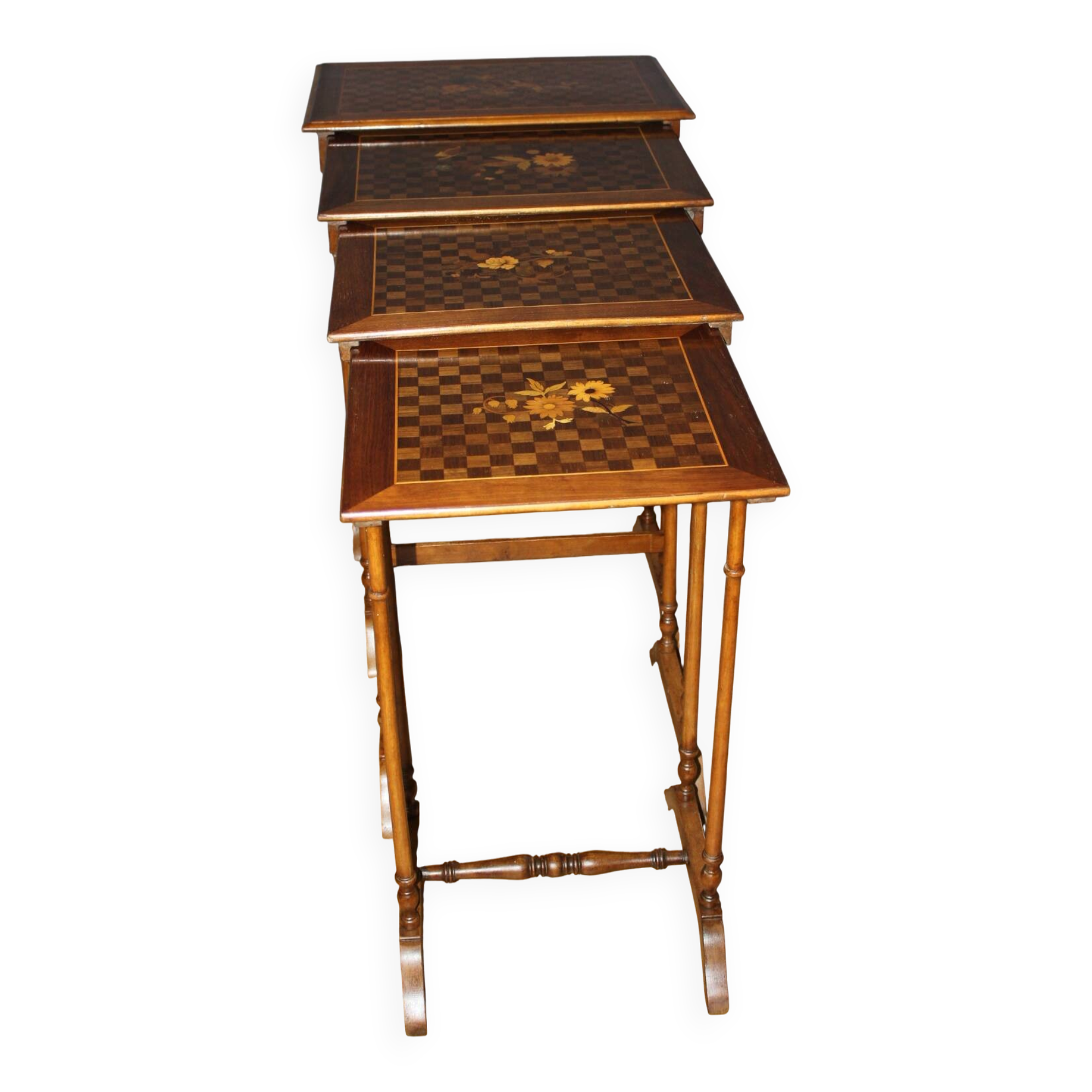 Set of Four Nesting Tables in Flower Marquetry circa 1900
