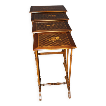 Set of Four Nesting Tables in Flower Marquetry circa 1900