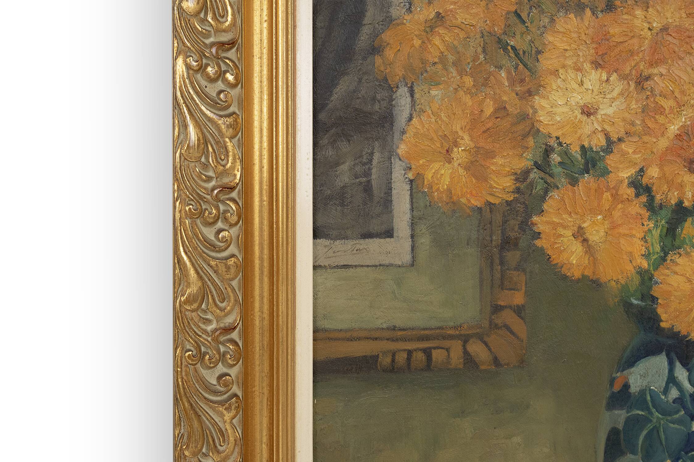 Belgium baroque painting of vase with flowers signed Jos Pas, 1944