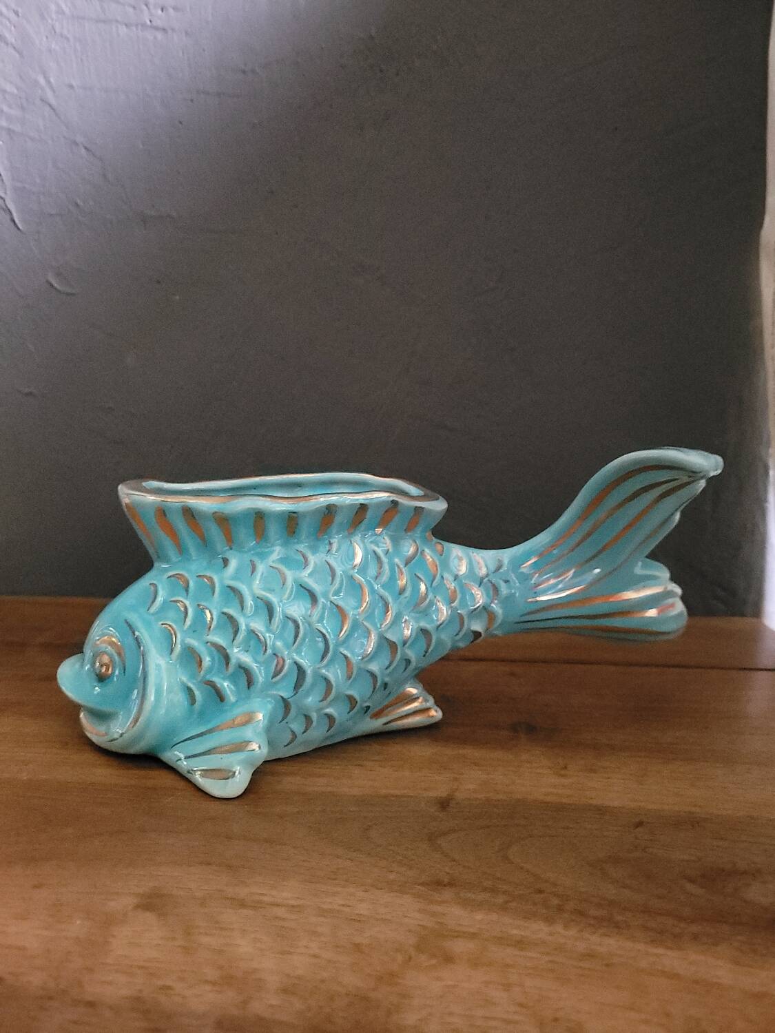 Fish Turquoise Vase 1950 Paby