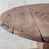 Round primitive dining table, solid wood