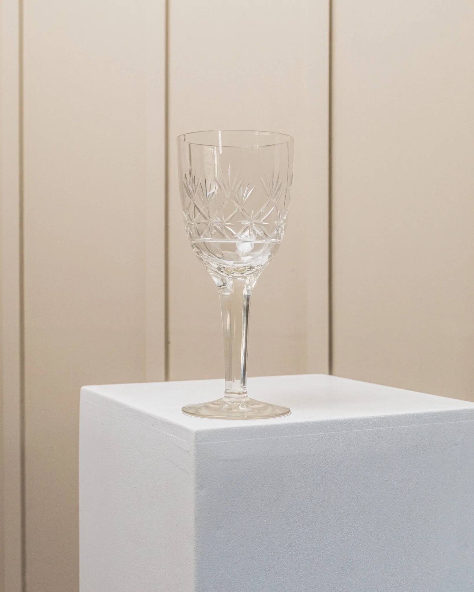 Transparent crystal glass XL Saint Louis wine glass with a faceted stem, France, 1930s