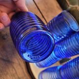 4 cobalt blue glasses – industrial moulded glass – 1970s