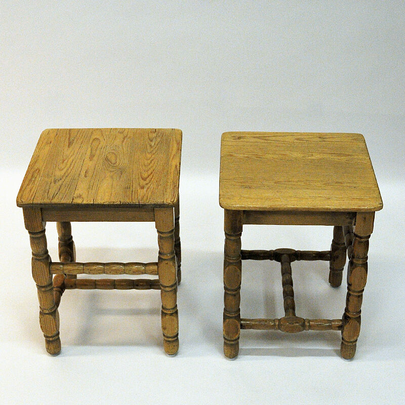 Swedish Pine stool pair in barock style 1920s