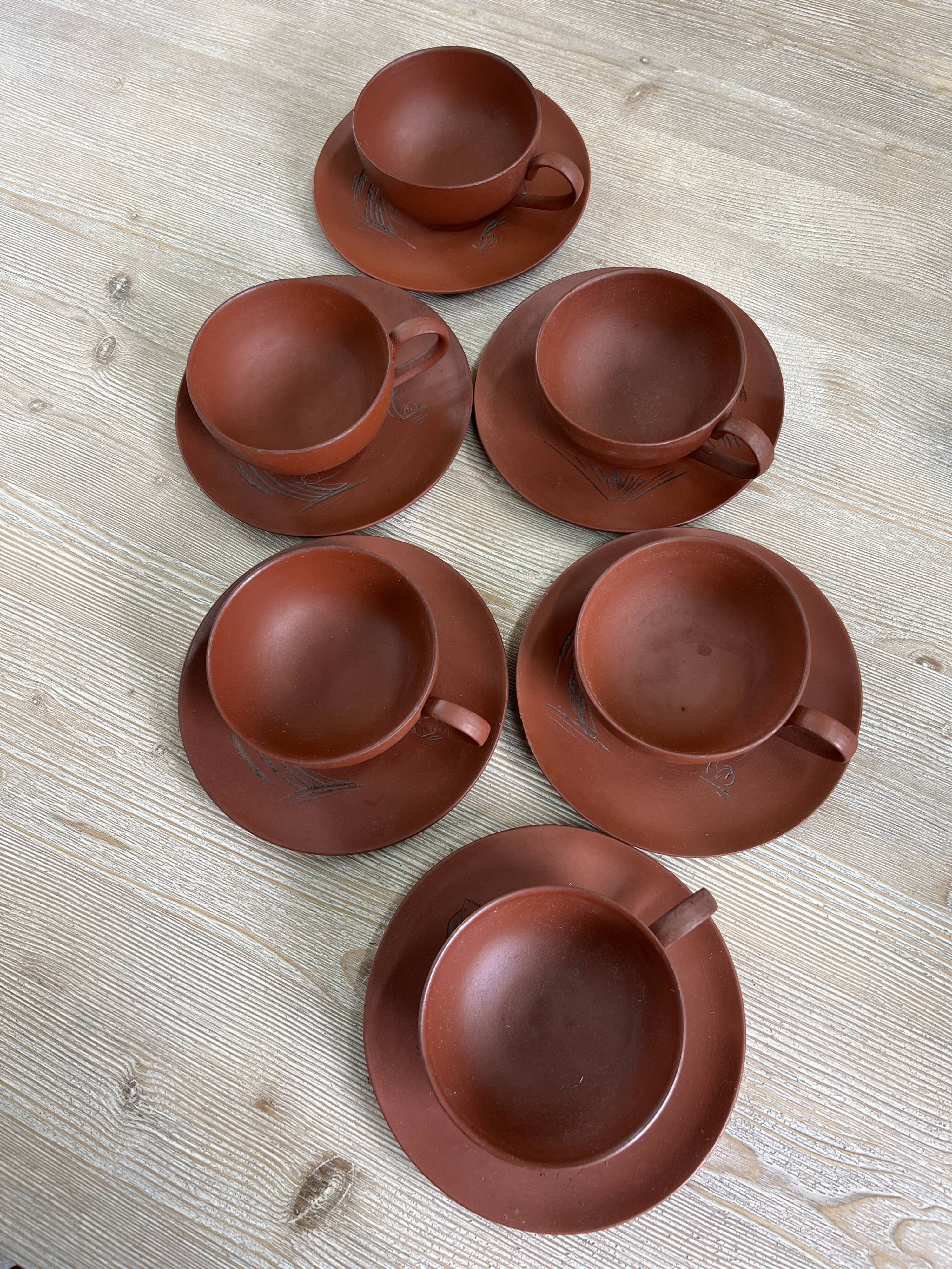 Set of 6 Cups and Japanese Terracotta Saucers