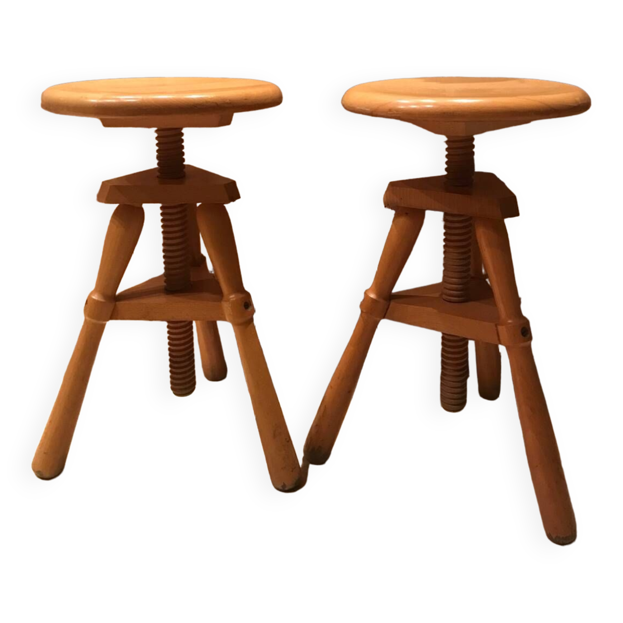 Pair of wooden screw seats from the 70s
