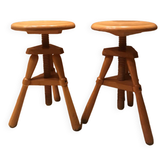 Pair of wooden screw seats from the 70s