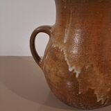 Vintage glazed stoneware jug - rustic two-handled craft