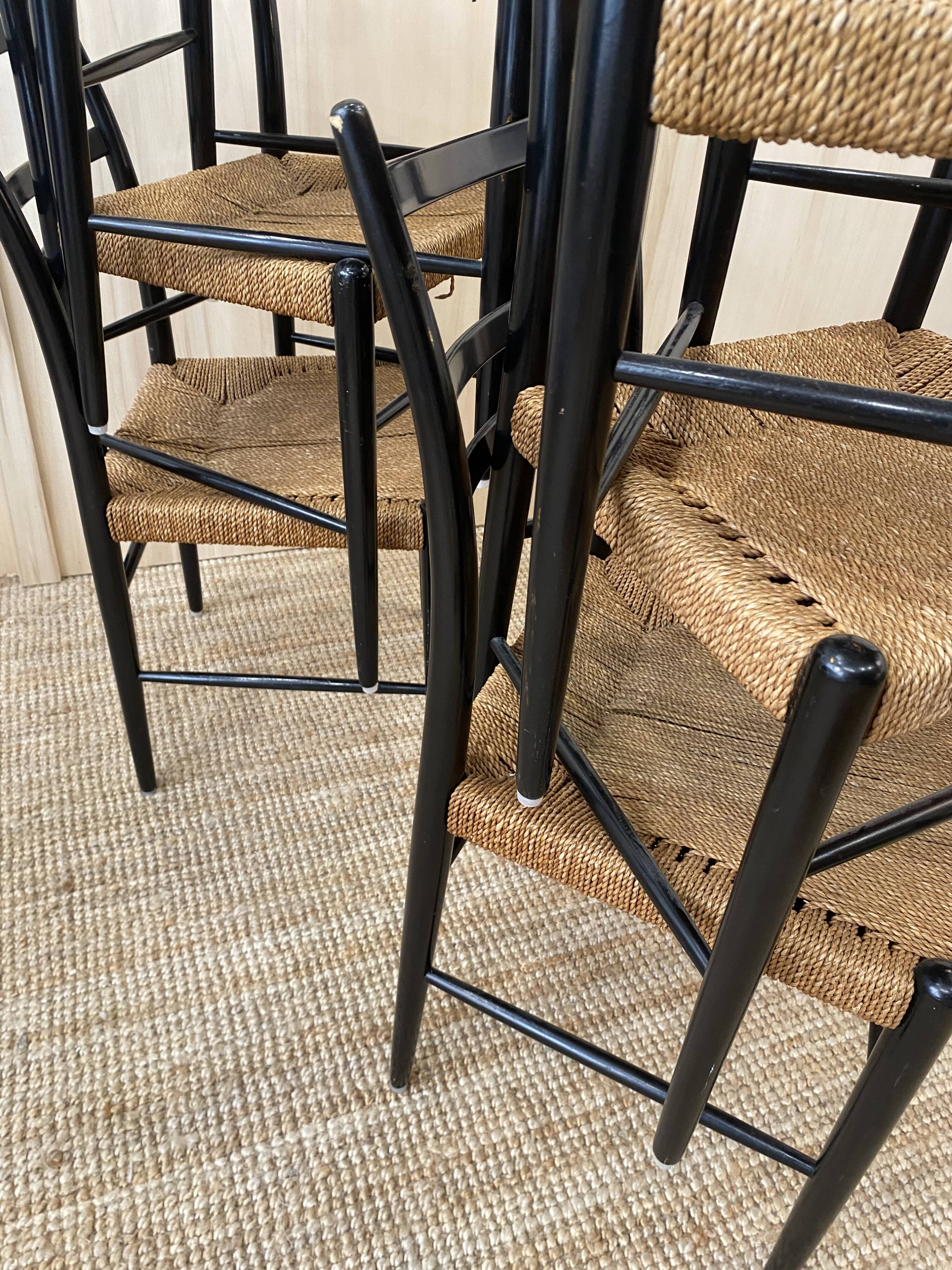 Série de 6 chaises en bois & cordes - italie 1960