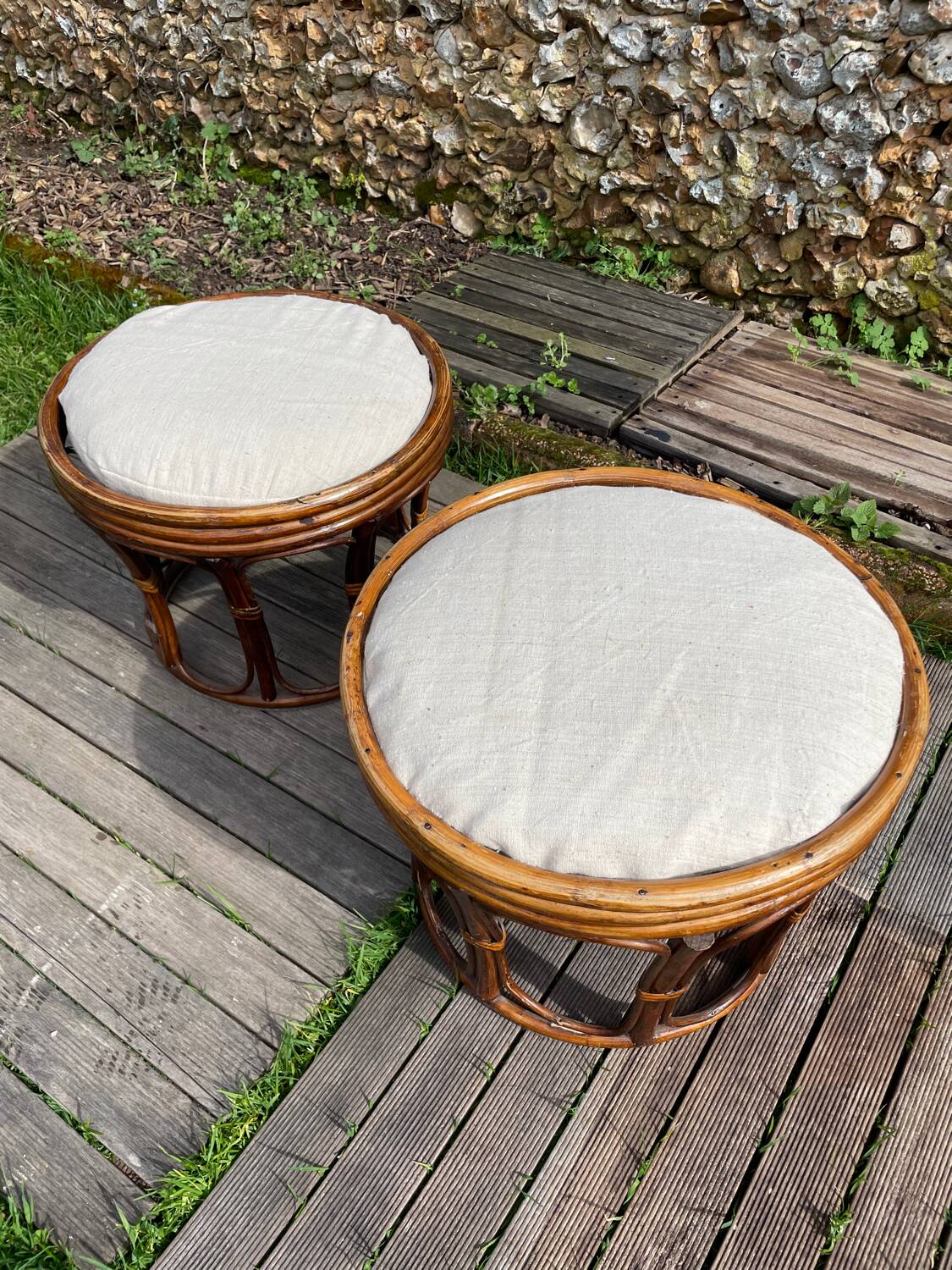 Pair of vintage rattan stools 1970