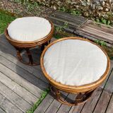 Paire de tabourets rotin vintage 1970