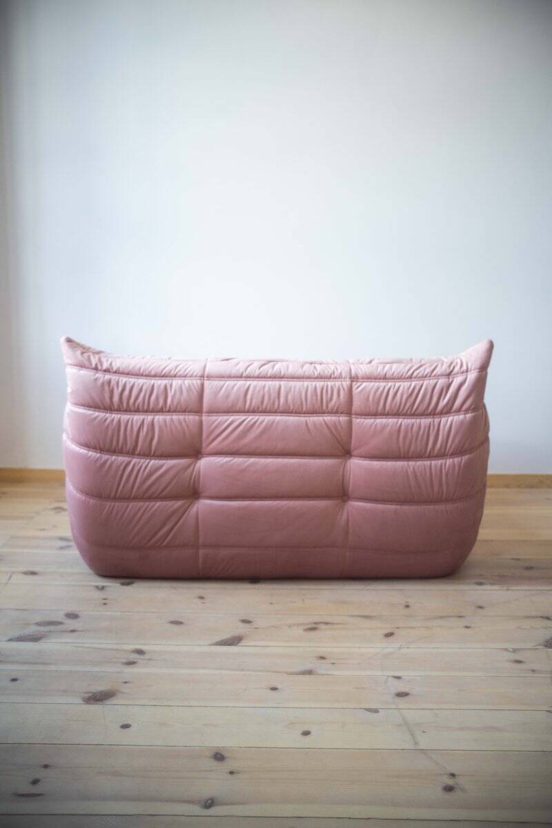 Pink Pearl Velvet Togo 2-Seat attributed to Michel Ducaroy for Ligne Roset
